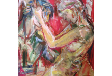 PARA SIEDZĄCA, 100 x 70 cm, kolaż na płótnie