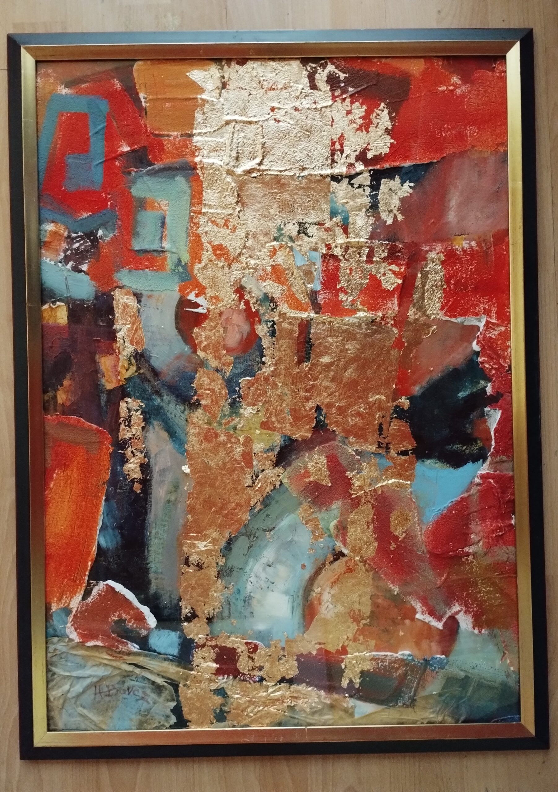 ARCHEOLOGIA -DWA DZBANY collage na płótnie 90x65 z ramą  i pleksi