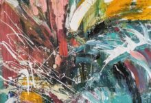 ABSTRAKCJA WACHLARZE akryl na płycie 48x37