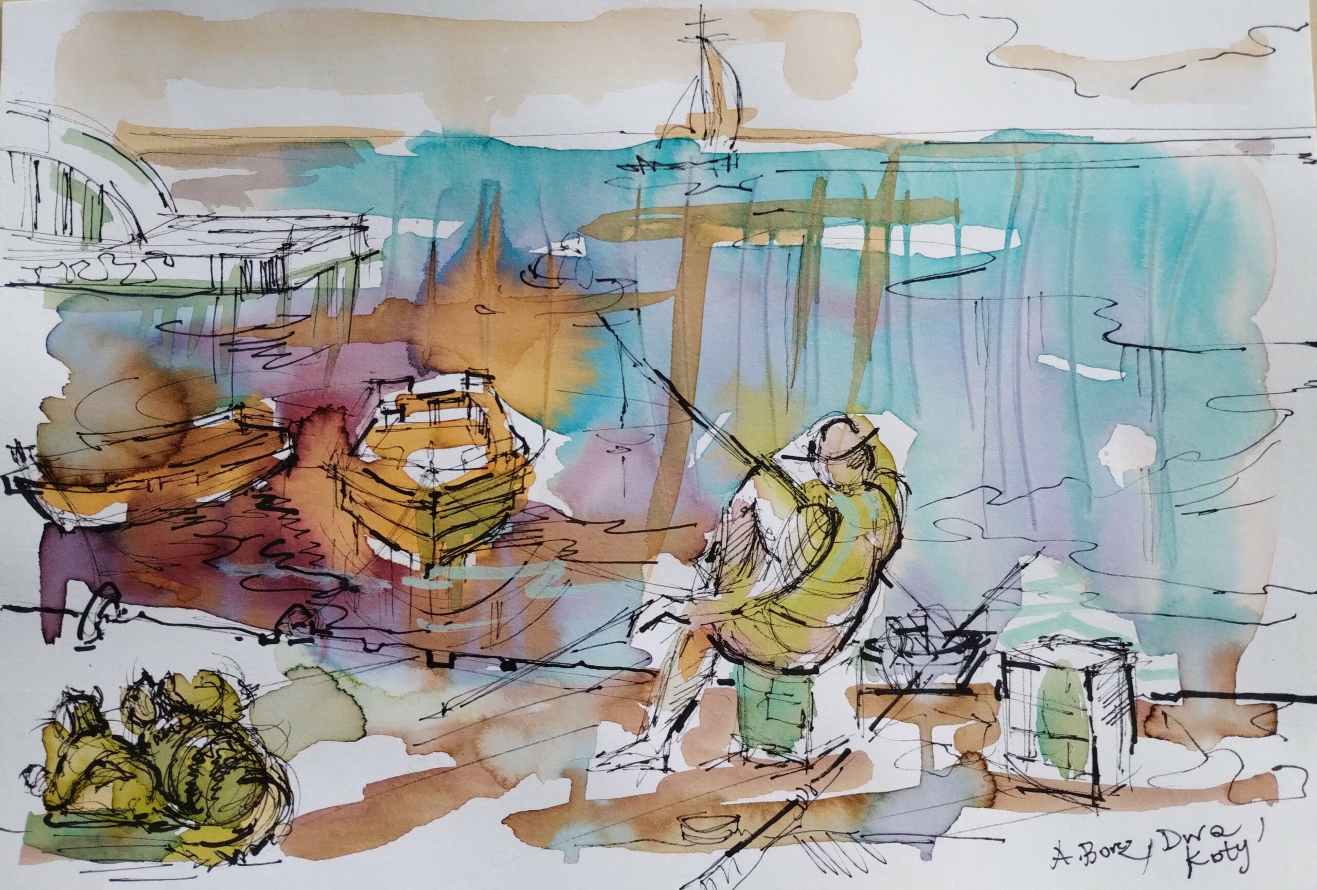 DWA KOTY akwarela 30x40 cm