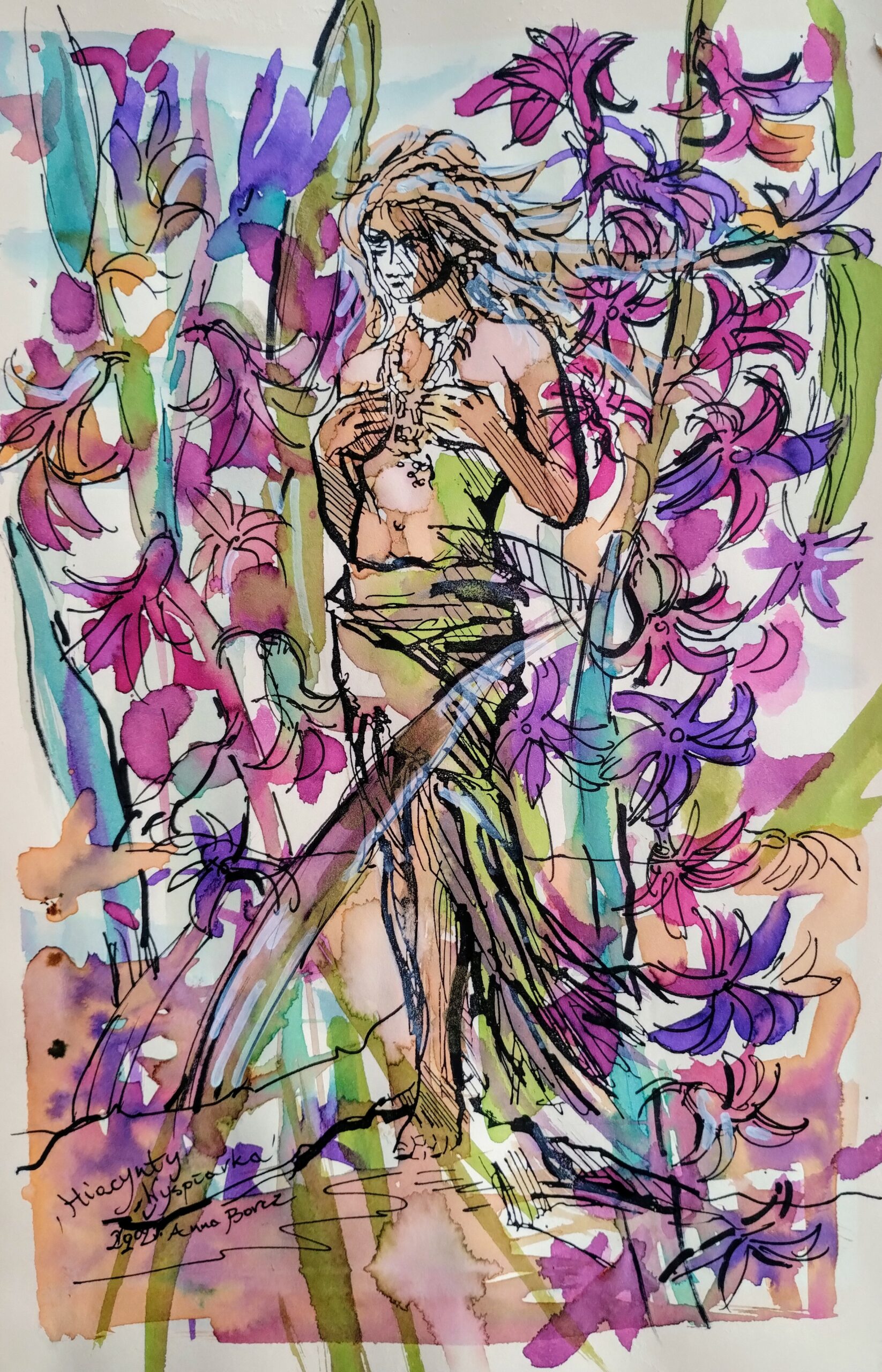 WYSPIARKA I HIACYNT akwarela 40x30cm