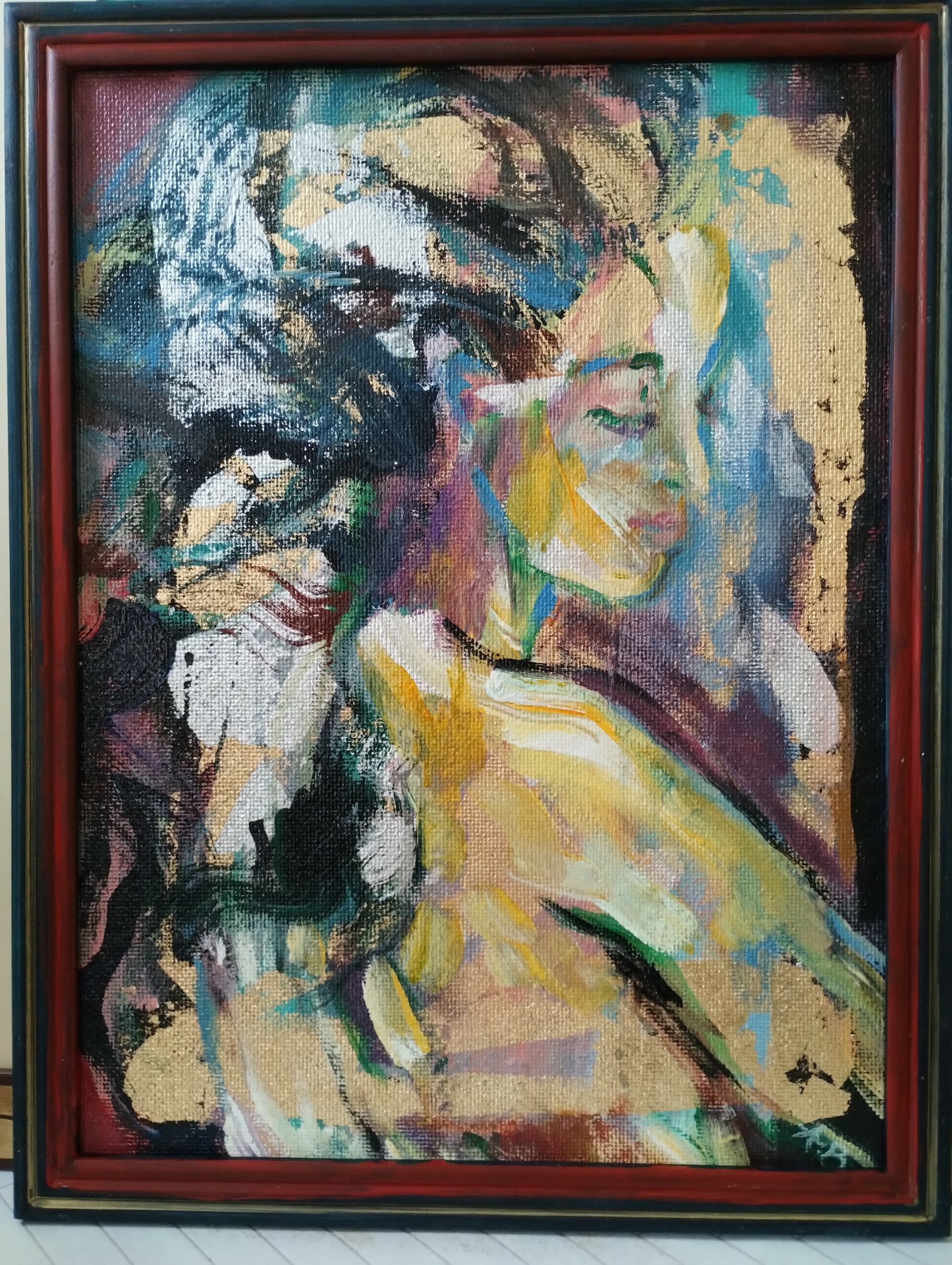 DŁUGIE WŁOSY collage na płycie 50x40 z ramką