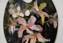MAGNOLIE NA PALECIE akryl 42x35 cm