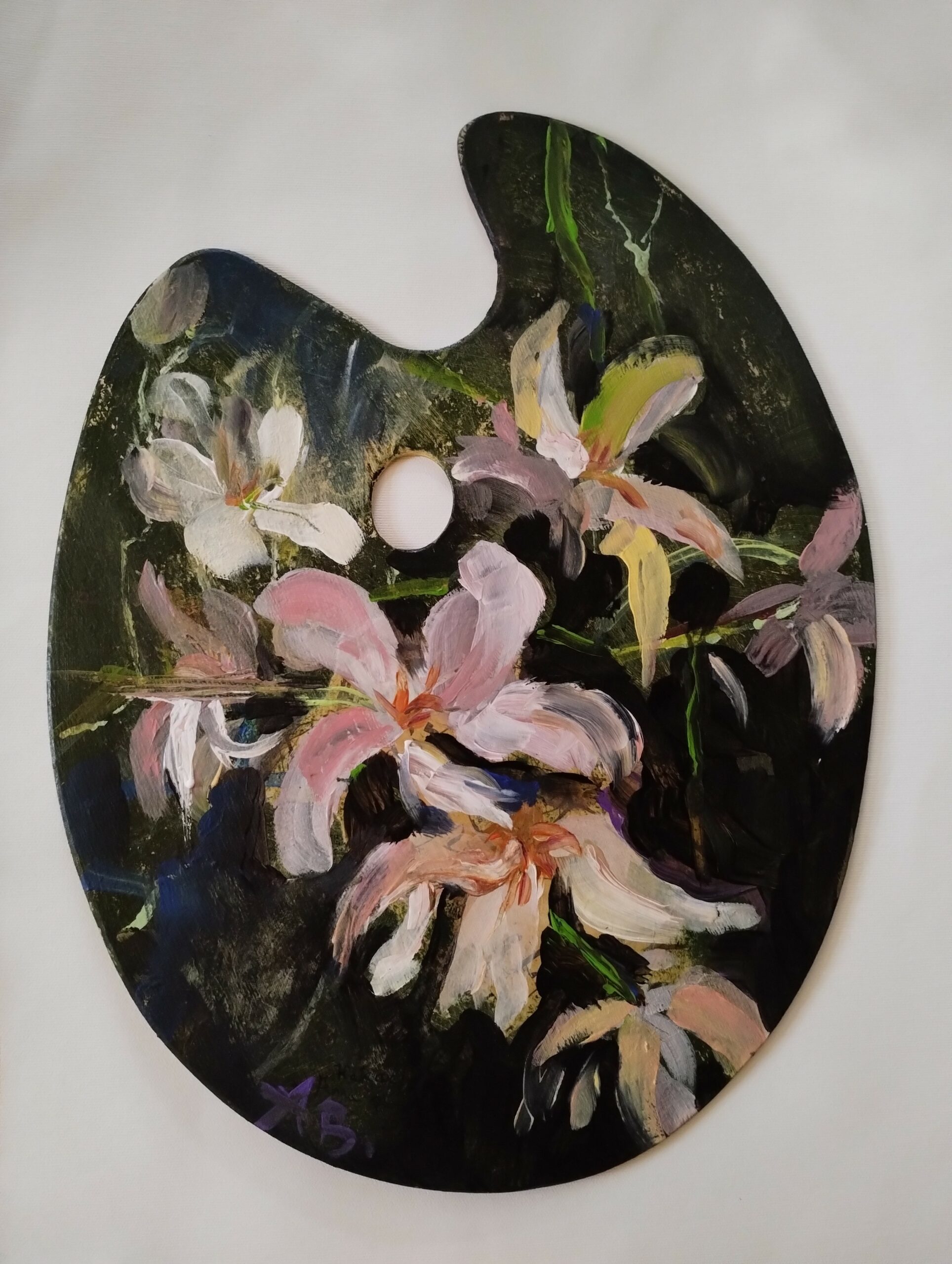 MAGNOLIE NA PALECIE akryl 42x35 cm