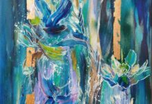 WODNE KWIATY olej na płótnie 70x50cm