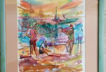 Z PIŁKĄ akwarela 50x40cm z ramką