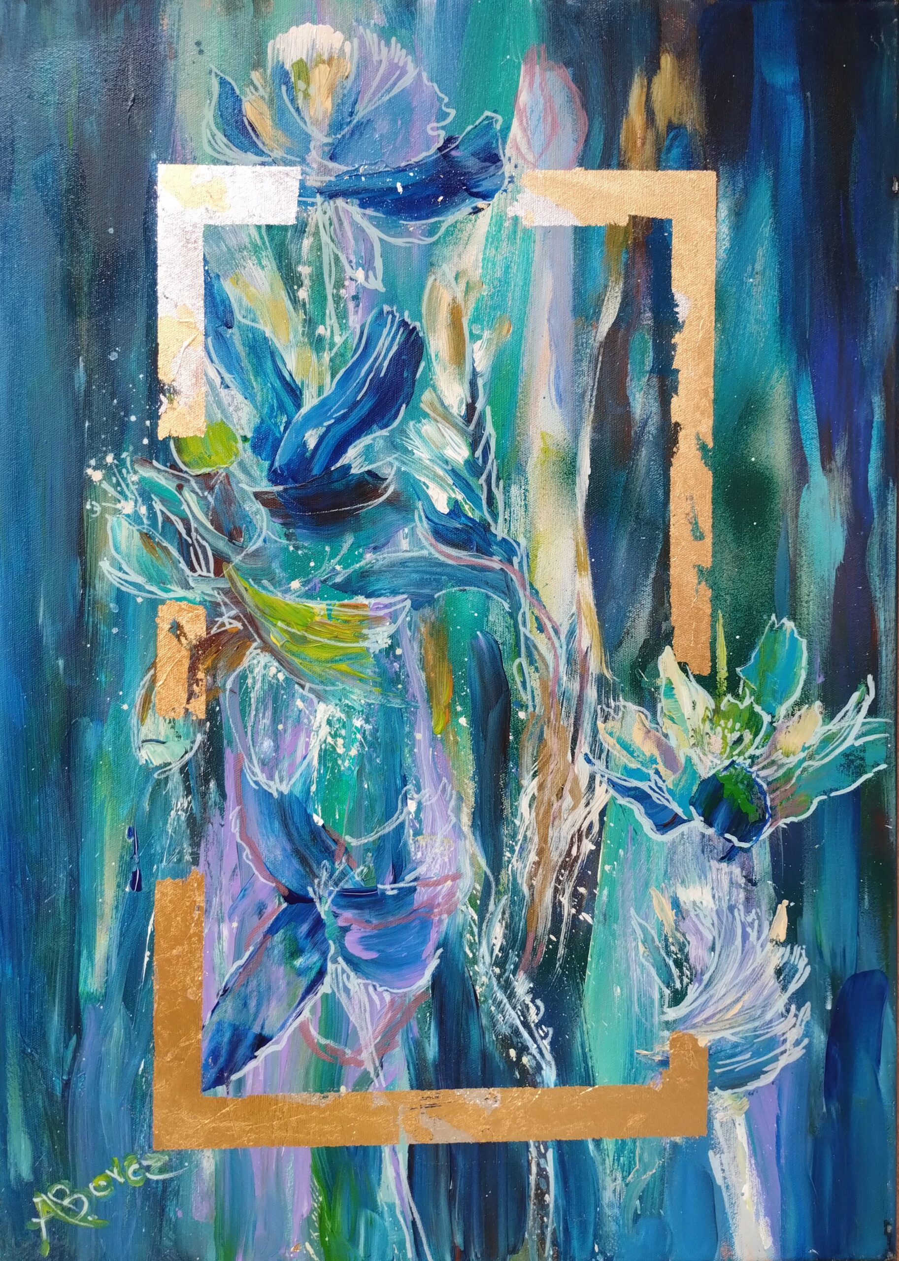 WODNE KWIATY olej na płótnie 70x50cm