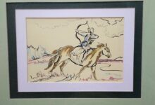 ŁUCZNICZKA rys. czarnym tuszem 40x50cm w oprawie