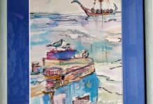 MEWY NA KUTRZE akwarela 40x30 cm w oprawie