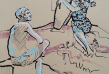 PARA W GÓRACH rys. tuszami 30x30cm w oprawie