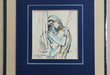 PRZYTULENI rys. tuszami 30x30 cm w oprawie