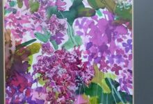 FIOLETOWE BZY akwarela 52x42cm w oprawie