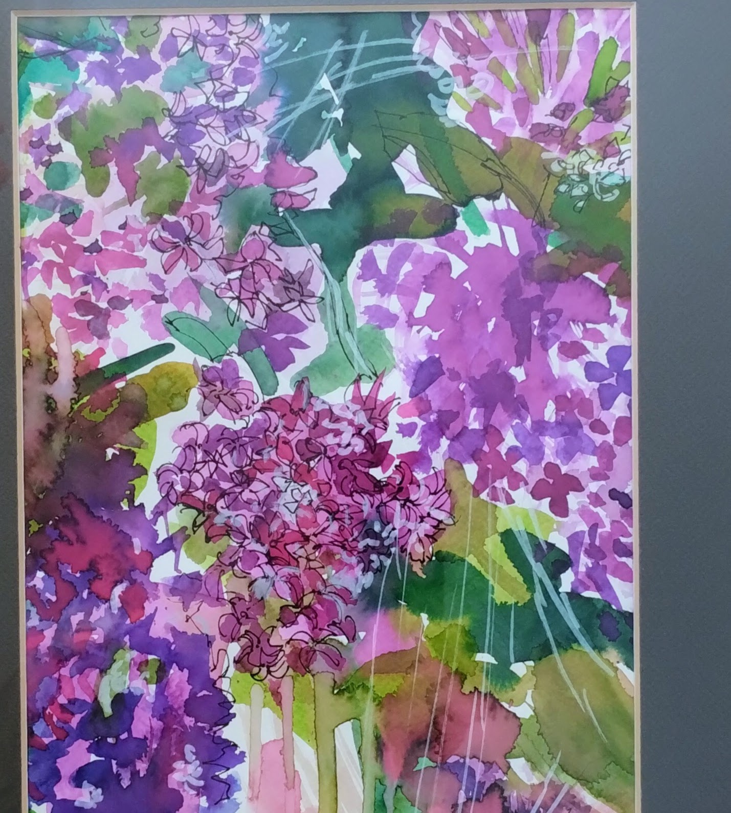 FIOLETOWE BZY akwarela 52x42cm w oprawie