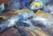 GÓRY WE MGLE  akryl na czarnym płótnie 40x60cm