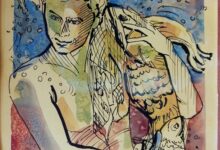 RYBAK akwarela i rys. tuszem 50x40 w oprawie