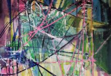 ABSTRAKCJA Z TRÓJKĄTAMI 55 x 55 cm, akryl na płótnie