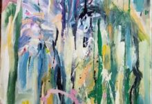 KASKADA WE FIOLETACH 110x45 cm, akryl na płótnie