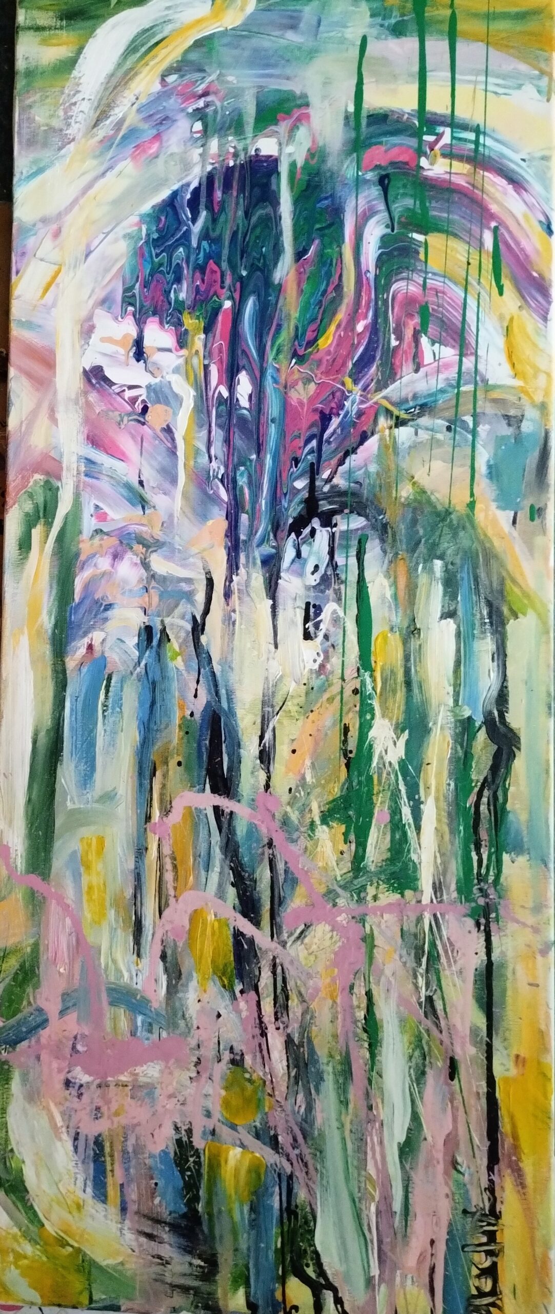 KASKADA WE FIOLETACH 110x45 cm, akryl na płótnie