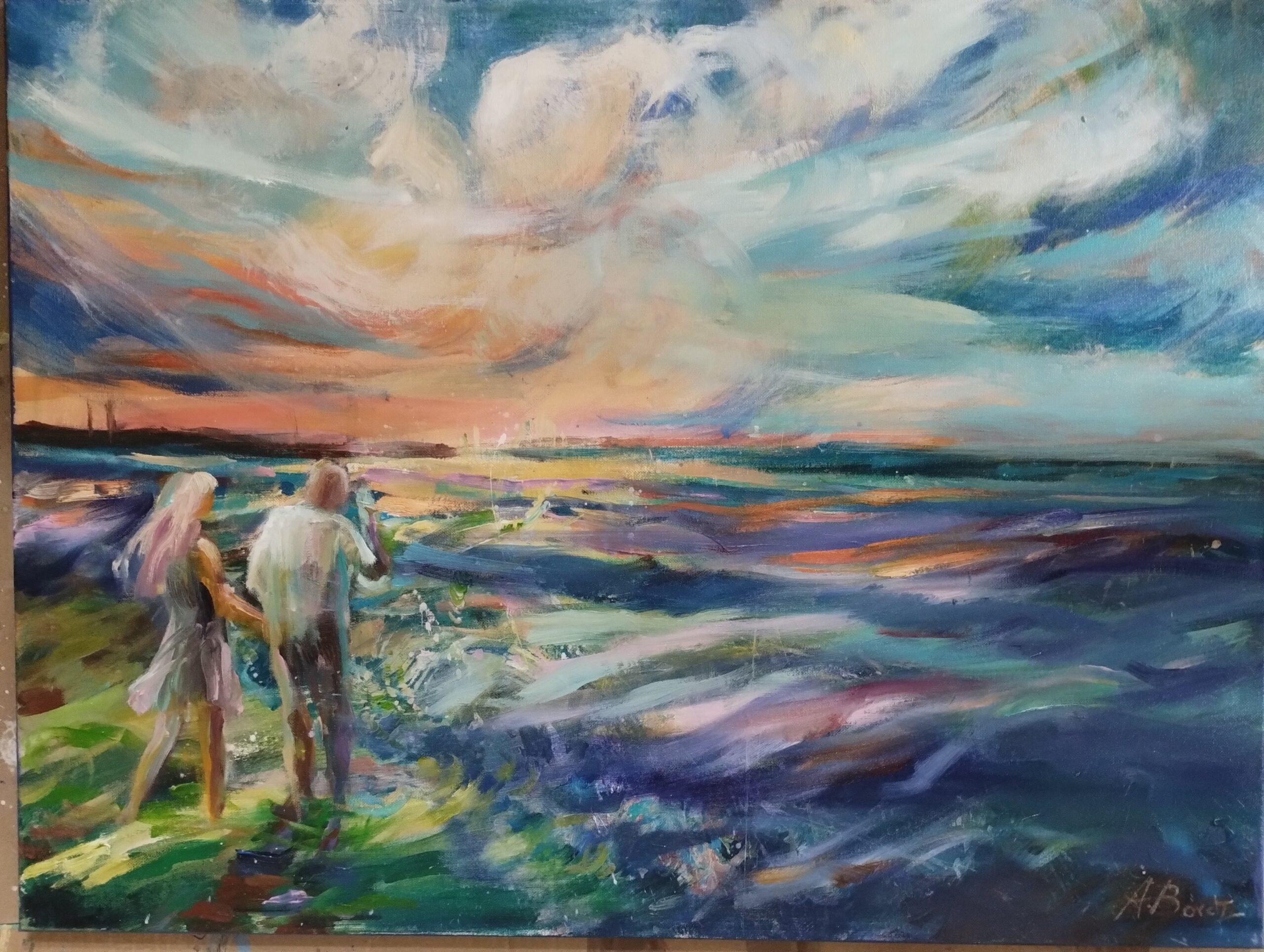 FOTOGRAF I DZIEWCZYNA olej na płótnie, 60x80